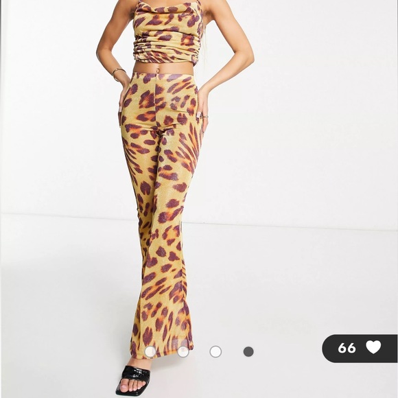 ASOS ASYOU glitter mesh flare pants in leopard print‎ - Picture 2 of 8